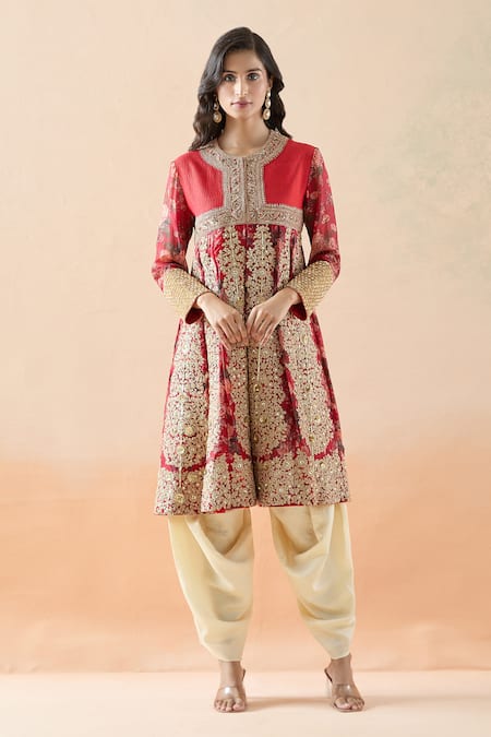 Debyani + Co Floral Embroidered Anarkali & Dhoti Pant Set 