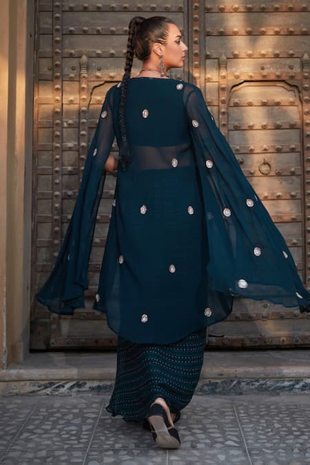 Bohame Abstract Print Draped Skirt & Cape Set 