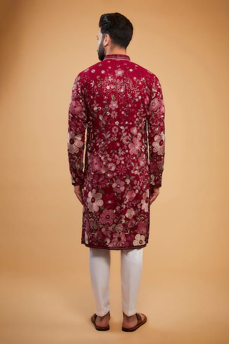 Shop Kasbah Pink Georgette Zari, Embroidery Chikankari Floral Motif Kurta at Aza Fashions Shop_Kasbah_Pink Georgette Zari, Embroidery Chikankari Floral Motif Kurta _at_Aza_Fashions