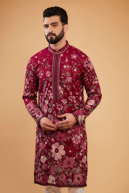 Kasbah Pink Georgette Zari, Embroidery Chikankari Floral Motif Kurta Online at Aza Fashions Kasbah_Pink Georgette Zari, Embroidery Chikankari Floral Motif Kurta _Online_at_Aza_Fashions