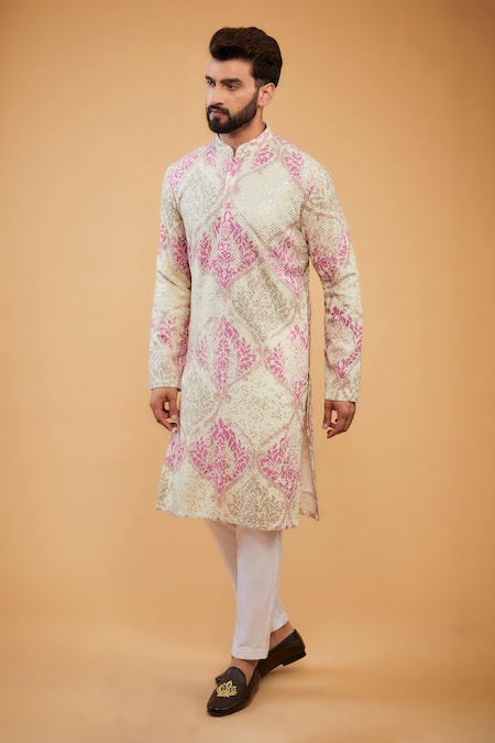 Kasbah Chikankari Checks Embroidered Kurta 