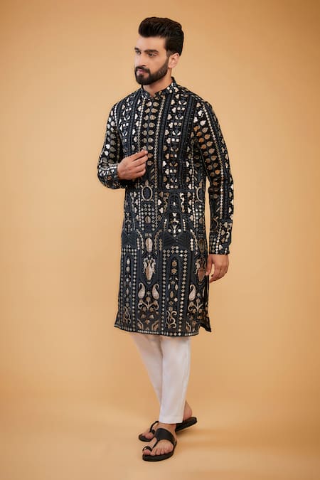 Kasbah Black Georgette Leather Patchwork Kurta 