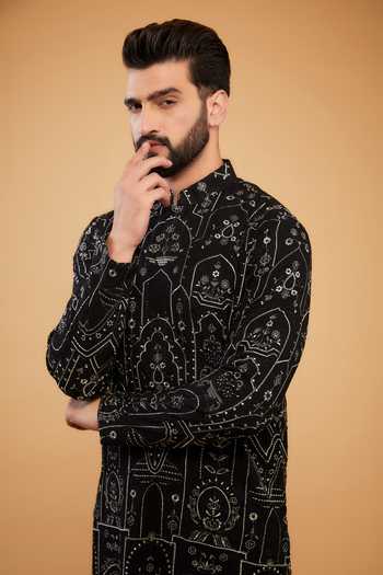Buy Kasbah Black Georgette Embroidery Traditional Heritage Kurta Online at Aza Fashions Buy_Kasbah_Black Georgette Embroidery Traditional Heritage Kurta _Online_at_Aza_Fashions