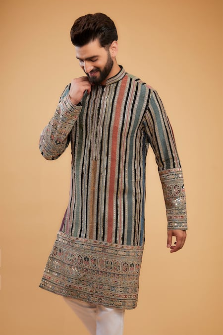 Kasbah Multi Color Georgette Sequins, Zari Thread Work Chikankari Kurta Online at Aza Fashions Kasbah_Multi Color Georgette Sequins, Zari Thread Work Chikankari Kurta _Online_at_Aza_Fashions