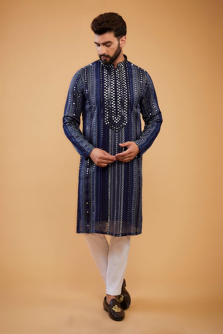 Kasbah Blue Georgette Mirrors, Embroidery Placket Kurta With 