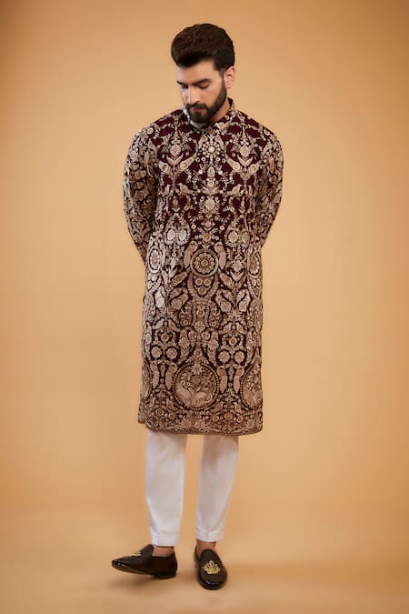 Kasbah Wine Georgette Embroidered Zari And Sequin Kurta 