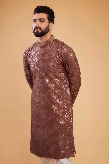 Kasbah_Purple Silk Sequins, Mirrors And Embroidered Kurta _Online_at_Aza_Fashions