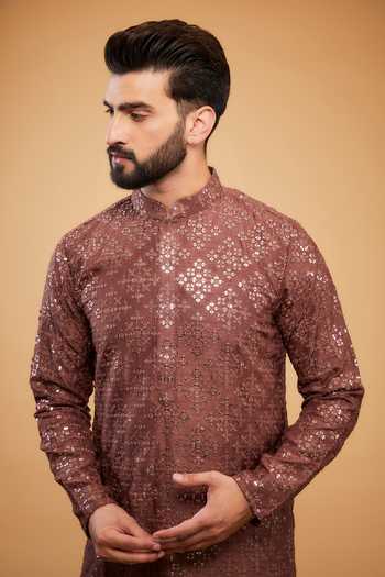 Buy_Kasbah_Purple Silk Sequins, Mirrors And Embroidered Kurta _Online_at_Aza_Fashions
