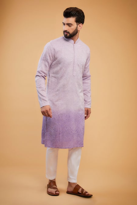 Kasbah Purple Silk Embroidery Floral Chikankari Kurta 