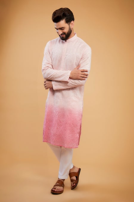 Kasbah Silk Floral Embroidered Ombre Kurta 