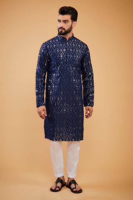 Kasbah Blue Silk Mirrors, Embroidery Regal Work Kurta 