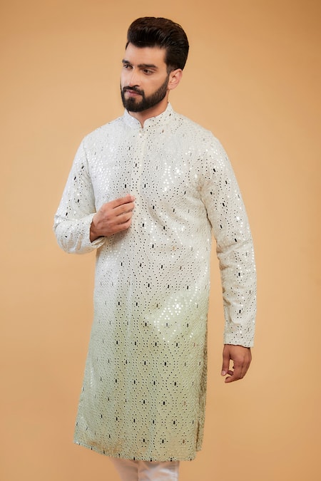 Kasbah_Multi Color Silk Mirrors, Embroidery Ombre Straight Kurta _Online_at_Aza_Fashions