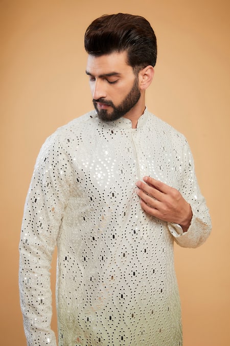 Buy_Kasbah_Multi Color Silk Mirrors, Embroidery Ombre Straight Kurta _Online_at_Aza_Fashions