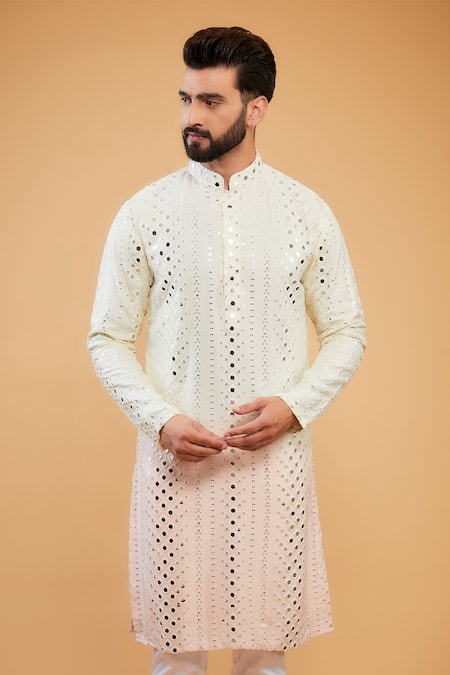 Kasbah_Multi Color Silk Mirrors, Embroidery Ombre Straight Kurta _Online_at_Aza_Fashions
