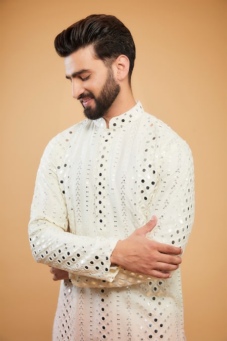 Buy_Kasbah_Multi Color Silk Mirrors, Embroidery Ombre Straight Kurta _Online_at_Aza_Fashions