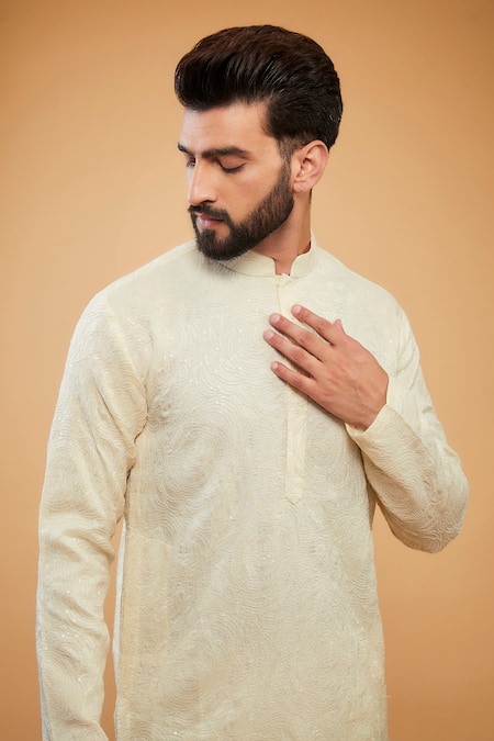 Buy_Kasbah_Multi Color Silk Embroidery Chikankari Ombre Kurta _Online_at_Aza_Fashions