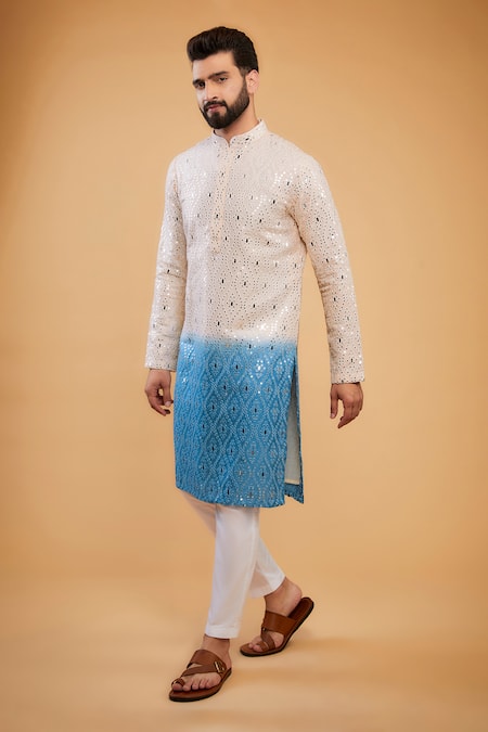 Kasbah Silk Mirror Work Embroidered Ombre Kurta 