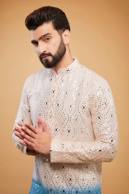 Buy_Kasbah_Multi Color Silk Mirrors, Embroidery Work Ombre Kurta _Online_at_Aza_Fashions