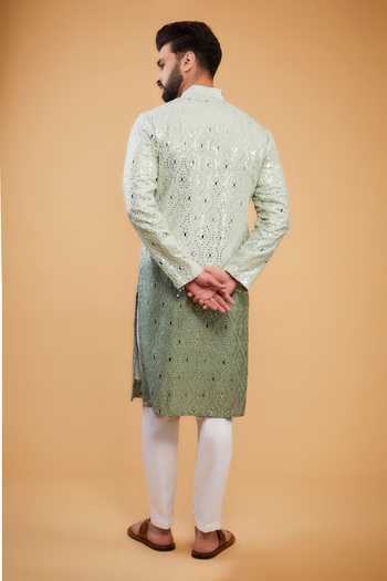 Shop Kasbah Green Silk Mirrors, Embroidery Work Ombre Kurta at Aza Fashions Shop_Kasbah_Green Silk Mirrors, Embroidery Work Ombre Kurta _at_Aza_Fashions