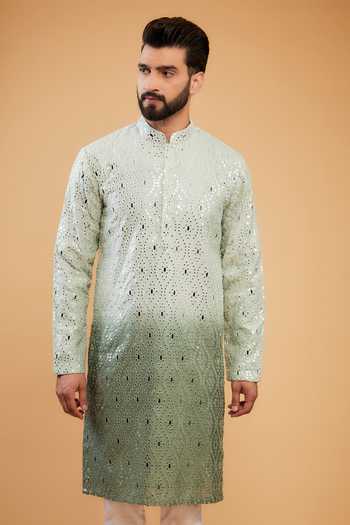Kasbah Green Silk Mirrors, Embroidery Work Ombre Kurta Online at Aza Fashions Kasbah_Green Silk Mirrors, Embroidery Work Ombre Kurta _Online_at_Aza_Fashions
