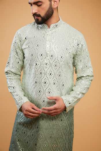 Buy Kasbah Green Silk Mirrors, Embroidery Work Ombre Kurta Online at Aza Fashions Buy_Kasbah_Green Silk Mirrors, Embroidery Work Ombre Kurta _Online_at_Aza_Fashions