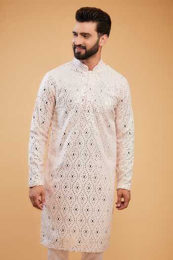 Kasbah Pink Silk Mirrors, Embroidery Thread Straight Kurta Online at Aza Fashions Kasbah_Pink Silk Mirrors, Embroidery Thread Straight Kurta _Online_at_Aza_Fashions