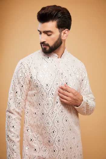 Buy Kasbah Pink Silk Mirrors, Embroidery Thread Straight Kurta Online at Aza Fashions Buy_Kasbah_Pink Silk Mirrors, Embroidery Thread Straight Kurta _Online_at_Aza_Fashions