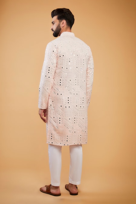 Shop Kasbah Pink Silk Mirrors, Embroidery Work Kurta at Aza Fashions Shop_Kasbah_Pink Silk Mirrors, Embroidery Work Kurta _at_Aza_Fashions