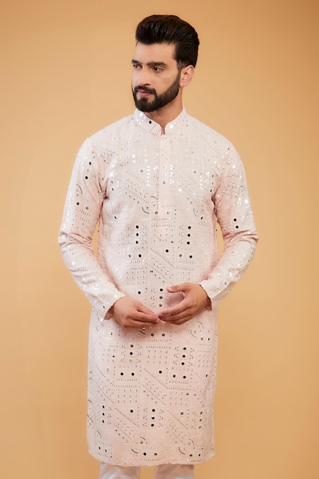 Kasbah Pink Silk Mirrors, Embroidery Work Kurta Online at Aza Fashions Kasbah_Pink Silk Mirrors, Embroidery Work Kurta _Online_at_Aza_Fashions