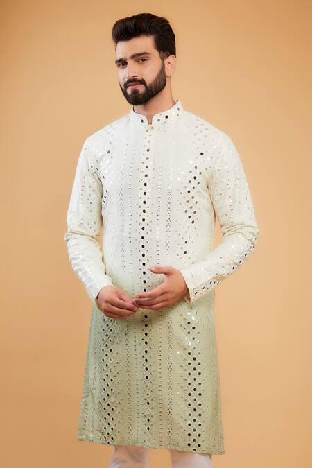 Kasbah_Multi Color Silk Mirrors, Embroidery Thread Work Ombre Kurta _Online_at_Aza_Fashions