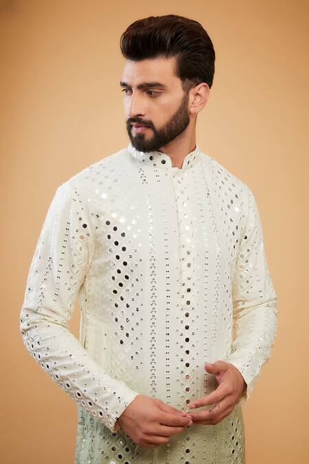 Buy_Kasbah_Multi Color Silk Mirrors, Embroidery Thread Work Ombre Kurta _Online_at_Aza_Fashions