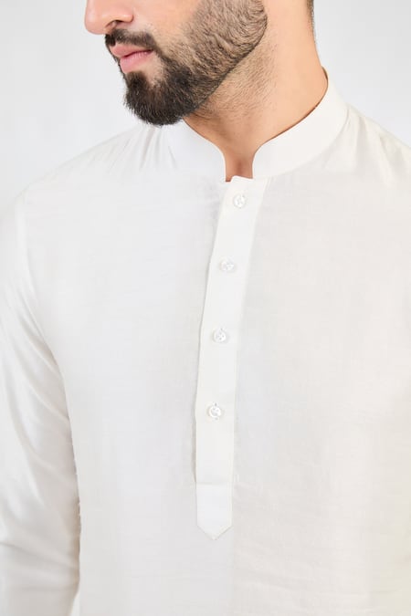 Kasbah_Ivory Silk Solid Full Sleeves Kurta _Online_at_Aza_Fashions