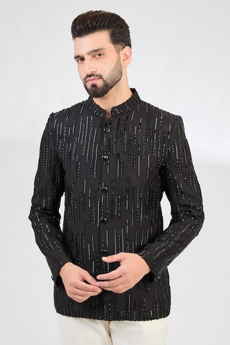 Kasbah Black Silk Embroidery Cutdana Astron Ray Bandhgala 