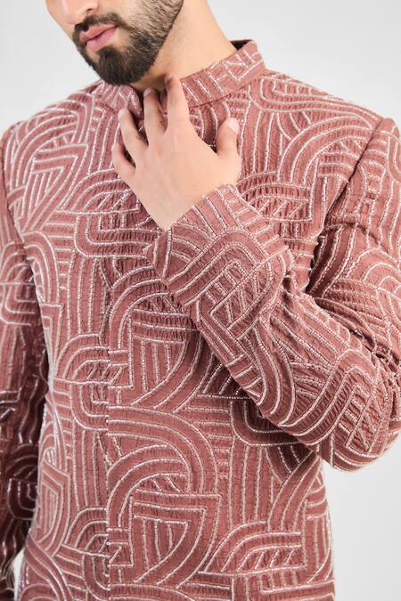 Kasbah_Pink Silk Cut Work Maze Swerve Embroidered Sherwani _Online_at_Aza_Fashions
