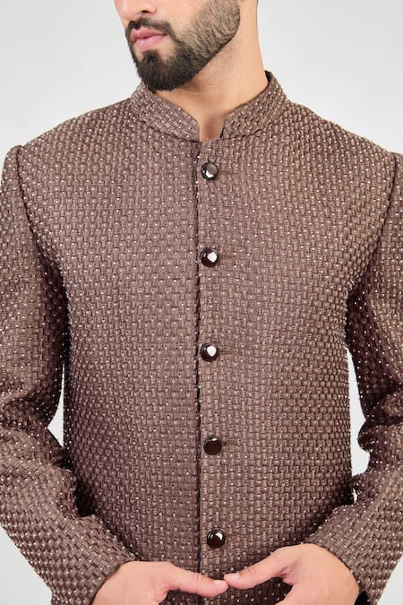 Kasbah_Pink Silk Cut Work Cutdana Jaal Embroidered Sherwani _Online_at_Aza_Fashions