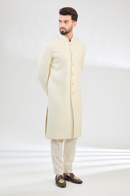 Kasbah Basketweave Pattern Thread Embroidered Sherwani 