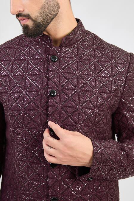 Kasbah Wine Silk Sequins Prism Gul Embroidered Chikankari Sherwani Online at Aza Fashions Kasbah_Wine Silk Sequins Prism Gul Embroidered Chikankari Sherwani _Online_at_Aza_Fashions