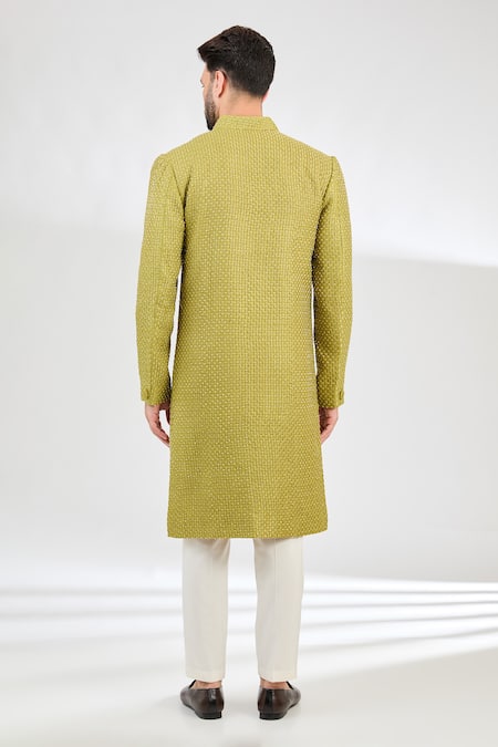 Kasbah Weave Pattern Thread Embroidered Sherwani 
