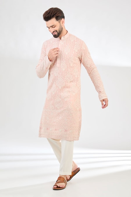 Kasbah Pink Georgette Embroidery Sequin Bahar Chikankari Kurta 