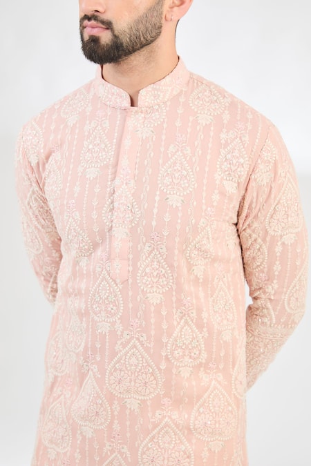 Buy_Kasbah_Pink Georgette Embroidery, Sequins Bahar Chikankari Kurta _Online_at_Aza_Fashions