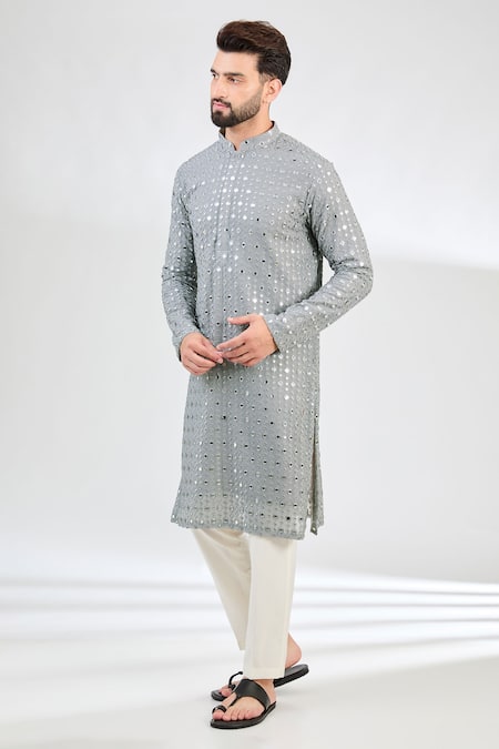 Kasbah Grey Georgette Embroidery Thread Bahar Vine Kurta 