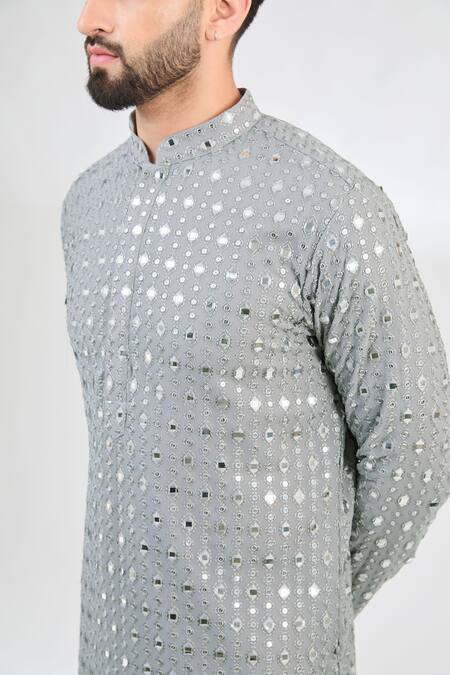 Buy_Kasbah_Grey Georgette Mirrors, Sequins, Embroidery Bahar Vine Kurta _Online_at_Aza_Fashions