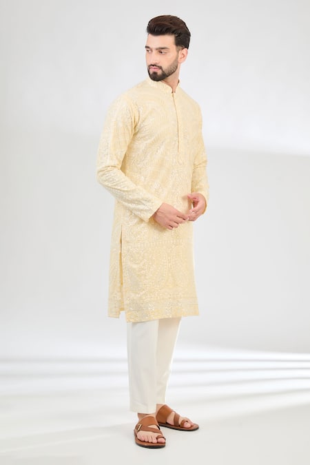 Kasbah Yellow Georgette Embroidery Thread Paisley Garden Kurta 