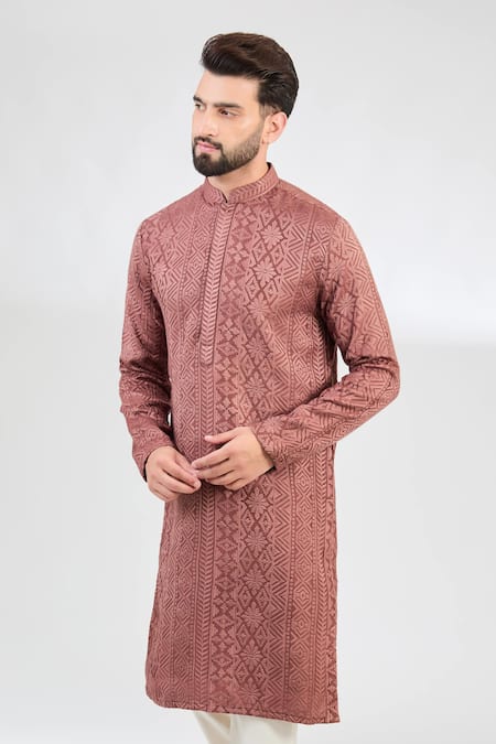 Kasbah Pink Silk Embroidery Thread Kurta Online at Aza Fashions Kasbah_Pink Silk Embroidery Thread Kurta _Online_at_Aza_Fashions