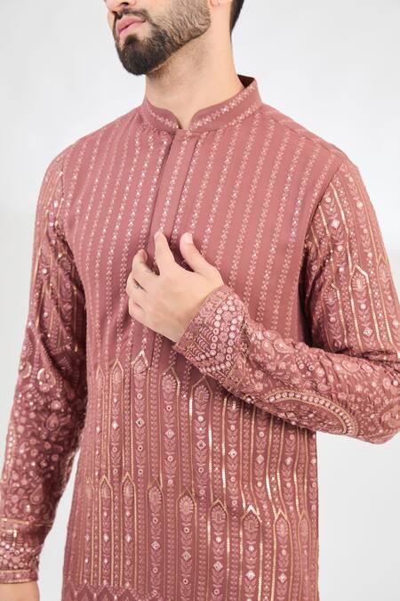 Buy_Kasbah_Pink Silk Sequins, Mirrors Embroidered Classic Kurta _Online_at_Aza_Fashions
