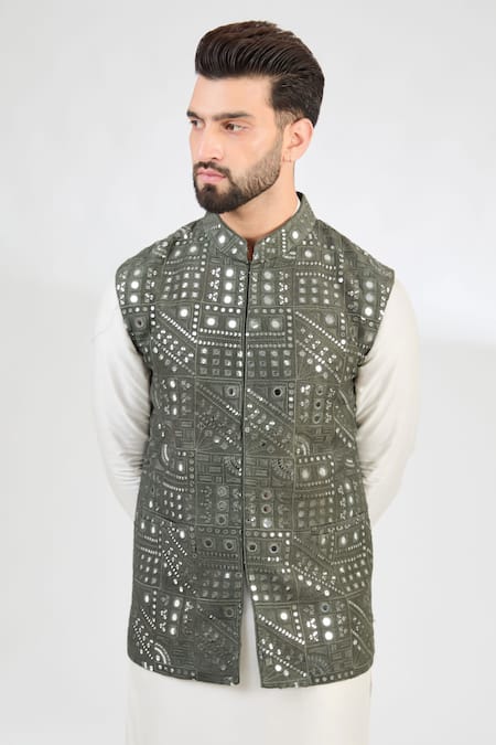 Kasbah Abstract Mirror Work Nehru Jacket 