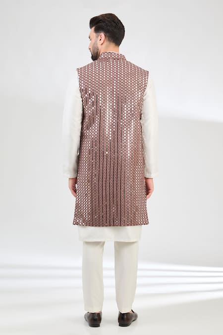 Shop_Kasbah_Pink Silk Mirrors Work Embroidered Jacket _at_Aza_Fashions