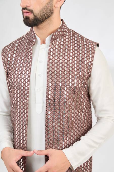 Kasbah_Pink Silk Mirrors Work Embroidered Jacket _Online_at_Aza_Fashions