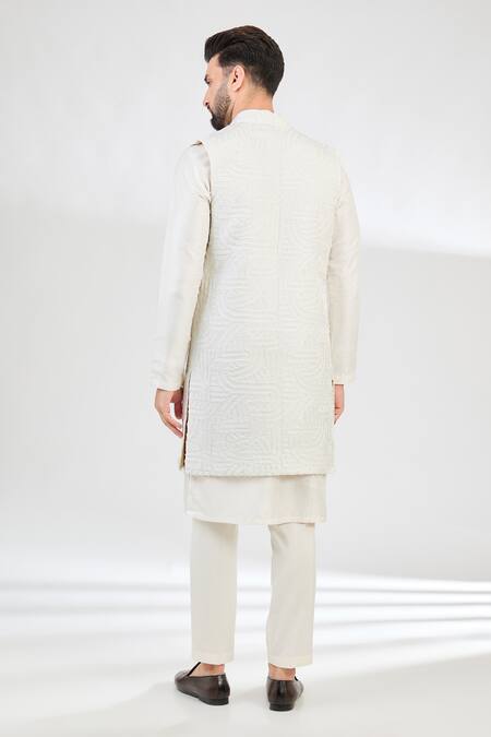 Shop_Kasbah_Ivory Silk Cut Work Cutdana Embroidered Long Jacket _at_Aza_Fashions