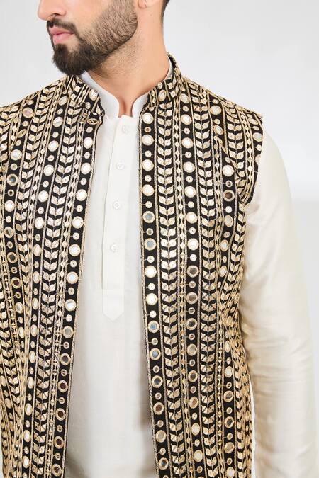 Kasbah_Black Georgette Mirrors, Zari And Embroidered Jacket _Online_at_Aza_Fashions